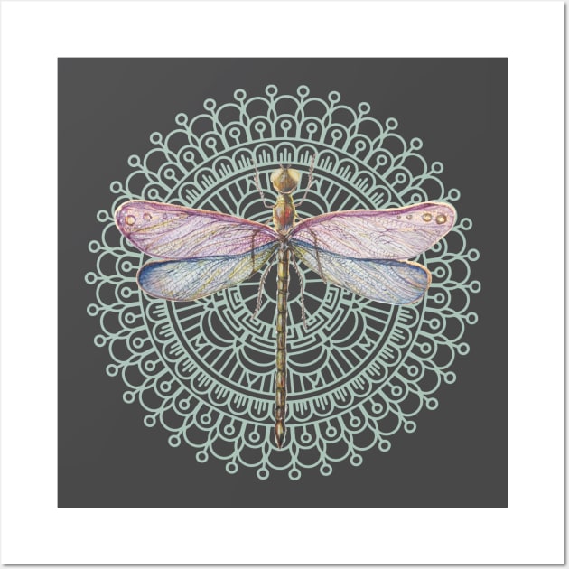 Dragonfly on mandala Wall Art by Unelmoija